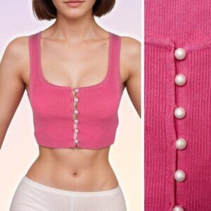 DEBUT Ribbed Sleeveless Button Up Tank Sz Medium Large Pink